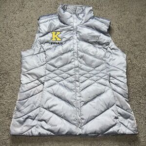 The North Face Aconcagua Vest Women Large Silver Puffer 550 Down Quilted
